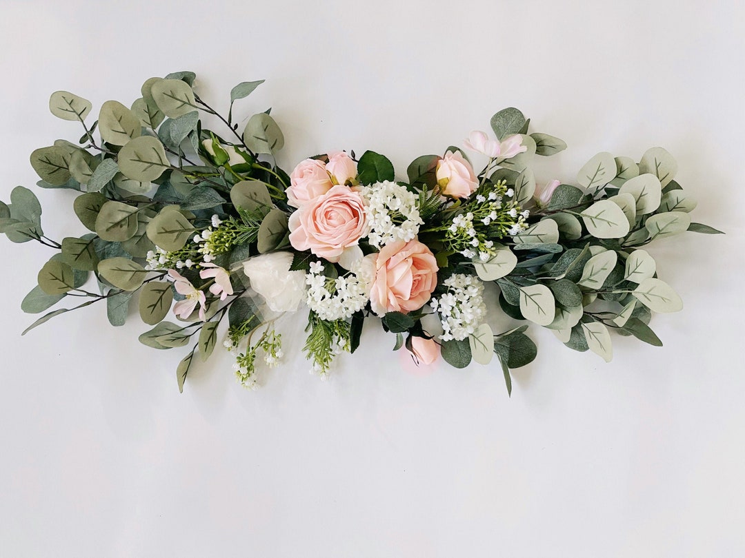 Blush Pink & White Rose Flower Swag, Silk Flower Hanging Decor, Easel Flower Decor, Ceremony ...