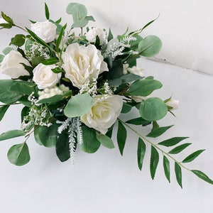 Small White Rose & Eucalyptus Centerpiece, White Silk Flower Centerpiece, White Fake Flower Centerpiece,White and Green Wedding Table Flower