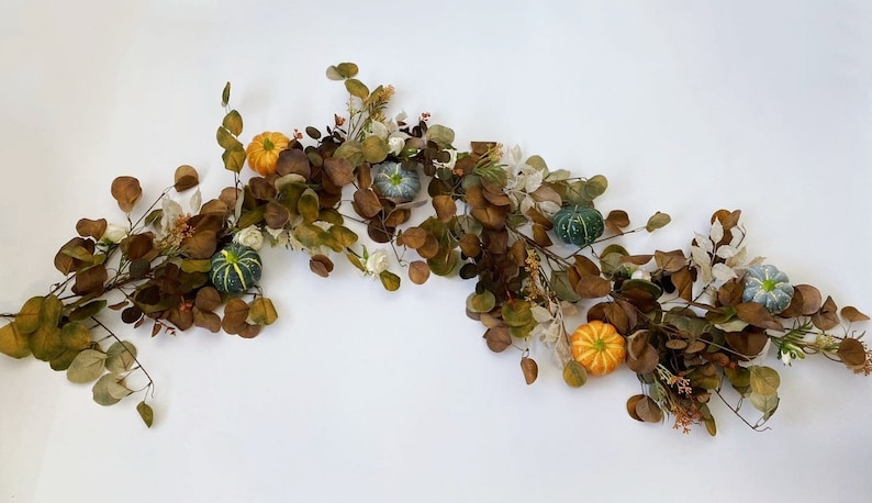 Fall Leaf & Pumpkin Garland, Rustic Fall Decor, Fall Porch/Front Door Decor, Autumn Leaf Garland, Faux Pumpkin Decor, Fall Mantel Garland image 6