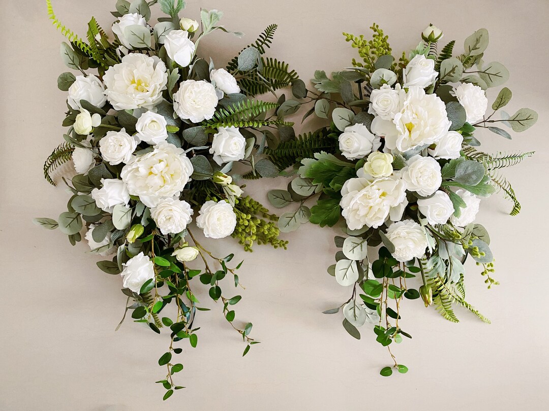 Ivory White Rose & Peony Hanging Flowers 2 In1 Set, Wedding Arch Silk