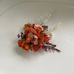 Rust and Sage Green Wedding Bridal n Bridesmaid Bouquet, Burnt Orange & Ivory White Pampas Bouquet, Fall Rustic Silk Flower Wedding Bouquet corsage