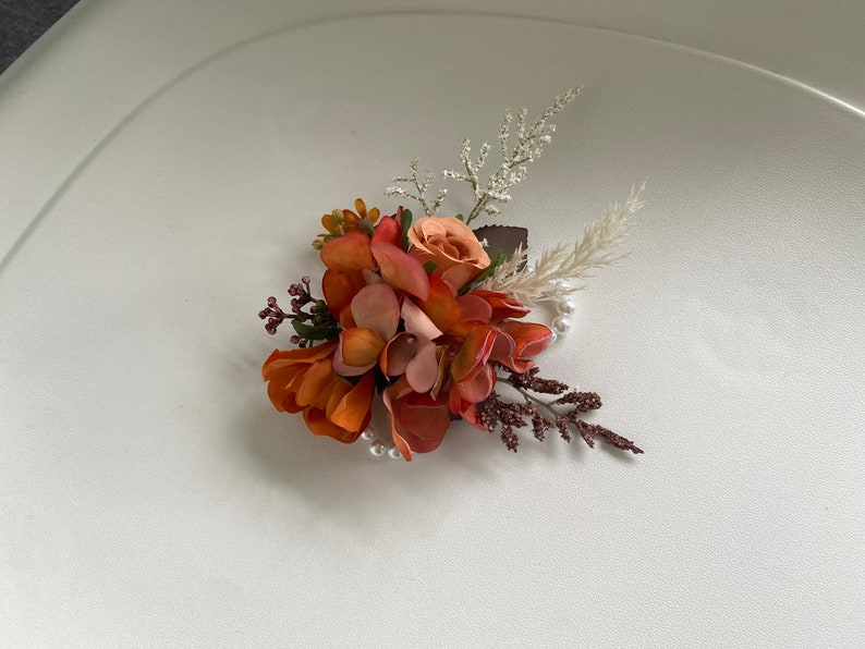 Rust and Sage Green Wedding Bridal n Bridesmaid Bouquet, Burnt Orange & Ivory White Pampas Bouquet, Fall Rustic Silk Flower Wedding Bouquet corsage