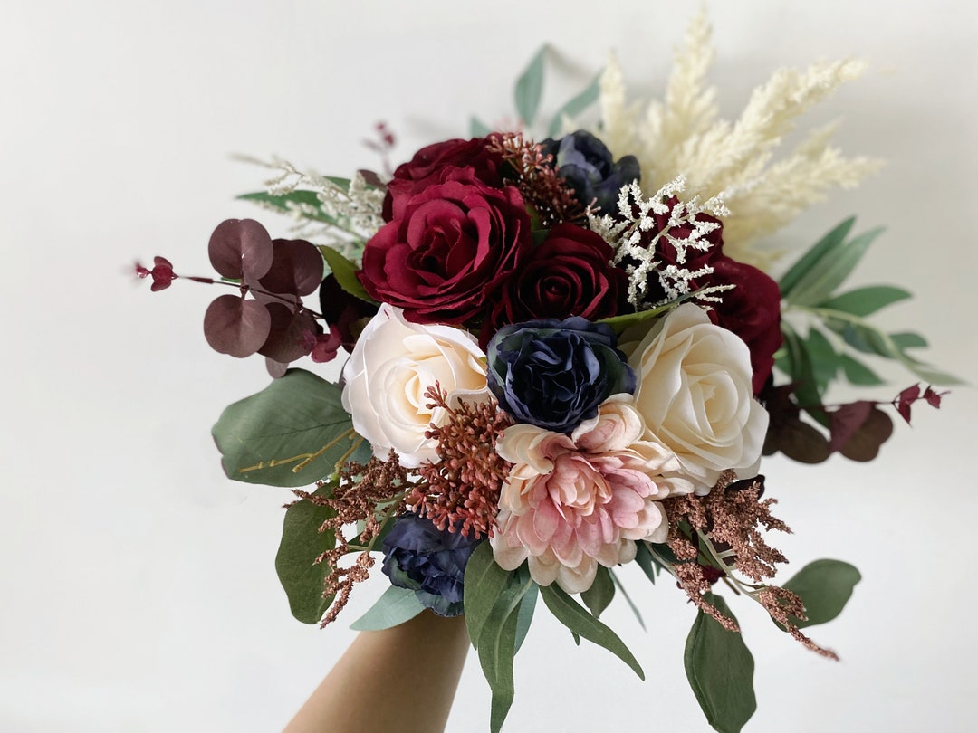 navy bridesmaid dress with burgundy flowers Burgundy and Navy Red Wedding Colors 2023, Navy Blue Bridesmaid Dresses Burgundy Wedding Bouquets