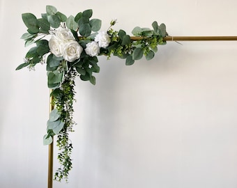 White Rose & Eucalyptus Arch Flowers, Wedding Altar Flowers, Spring Wedding Arch Decor, Silk Flower Swag, Wedding Hanging Flower Arrangement