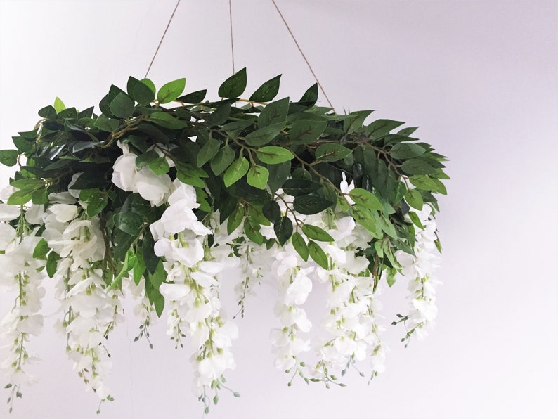 White Wisteria Flower Chandelier Artificial Wisteria Ceiling Etsy Canada