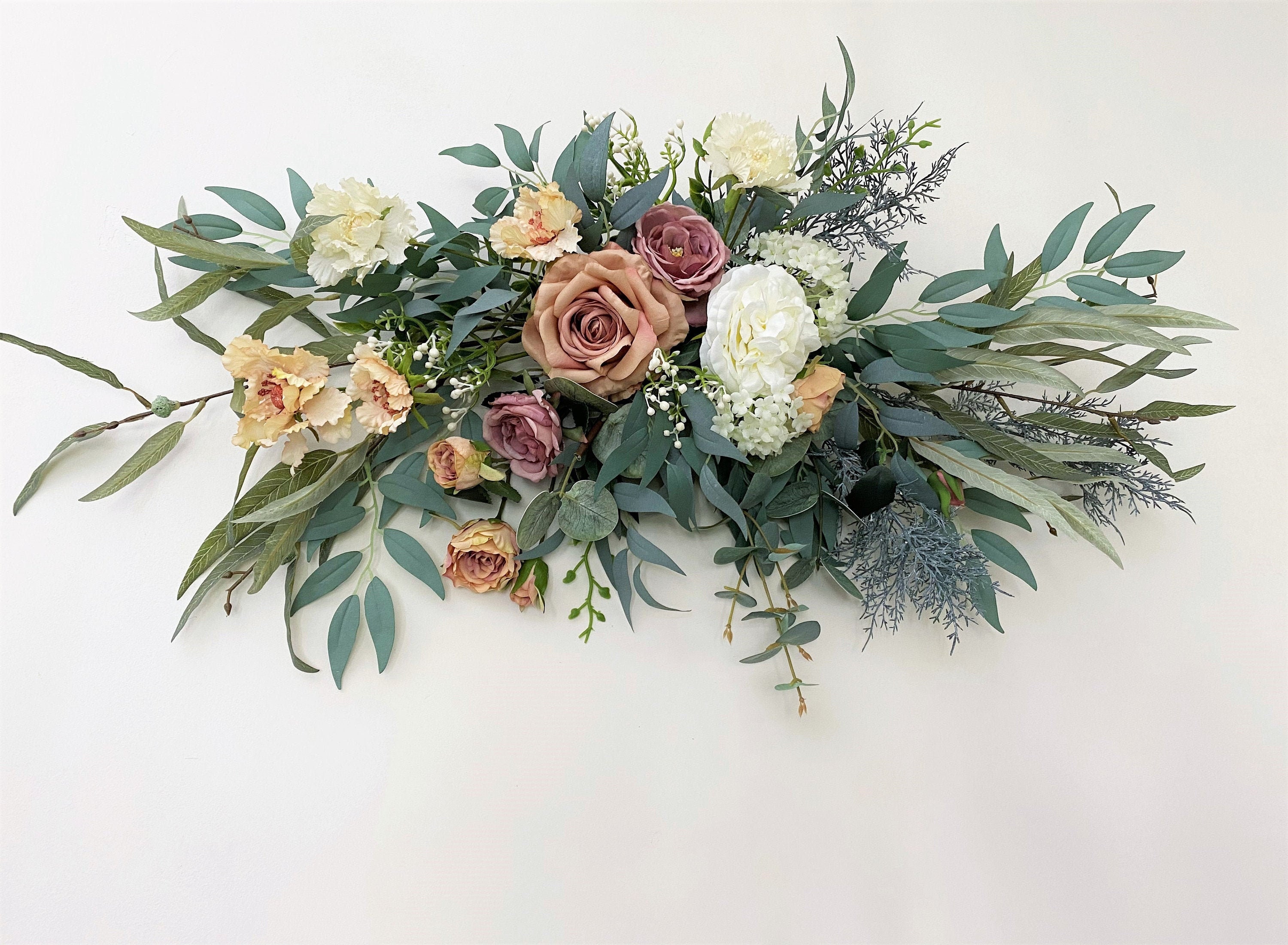 Rust Red & Mauve Rose With Eucalyptus Swag for Front Door/wedding Arch ...