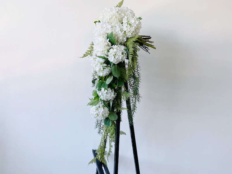 Romantic White hydrangea Wedding Cascading Bouquet, White Draping Bouquet, Wedding Cascade Bouquet, Hydrangea Silk Flower Bridal Bouquet image 10