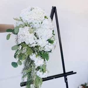 Romantic White hydrangea Wedding Cascading Bouquet, White Draping Bouquet, Wedding Cascade Bouquet, Hydrangea Silk Flower Bridal Bouquet image 3