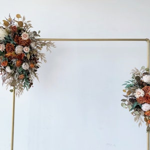 Rust and Sage Green Wedding Bridal n Bridesmaid Bouquet, Burnt Orange & Ivory White Pampas Bouquet, Fall Rustic Silk Flower Wedding Bouquet arch flowers