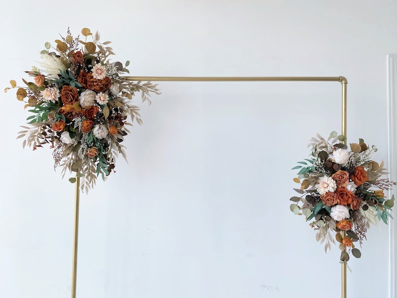 Rust and Sage Green Wedding Bridal n Bridesmaid Bouquet, Burnt Orange & Ivory White Pampas Bouquet, Fall Rustic Silk Flower Wedding Bouquet arch flowers