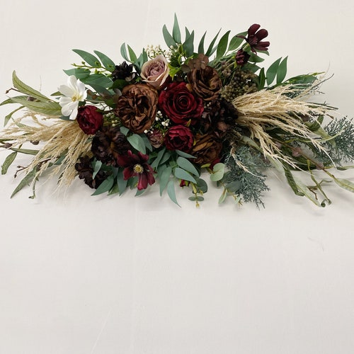 Bohemian Dark Colors Flower Swag Rose & Pampas Flower Wall Etsy