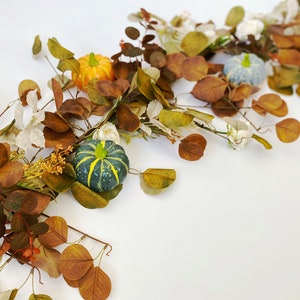 Fall Leaf & Pumpkin Garland, Rustic Fall Decor, Fall Porch/Front Door Decor, Autumn Leaf Garland, Faux Pumpkin Decor, Fall Mantel Garland image 1