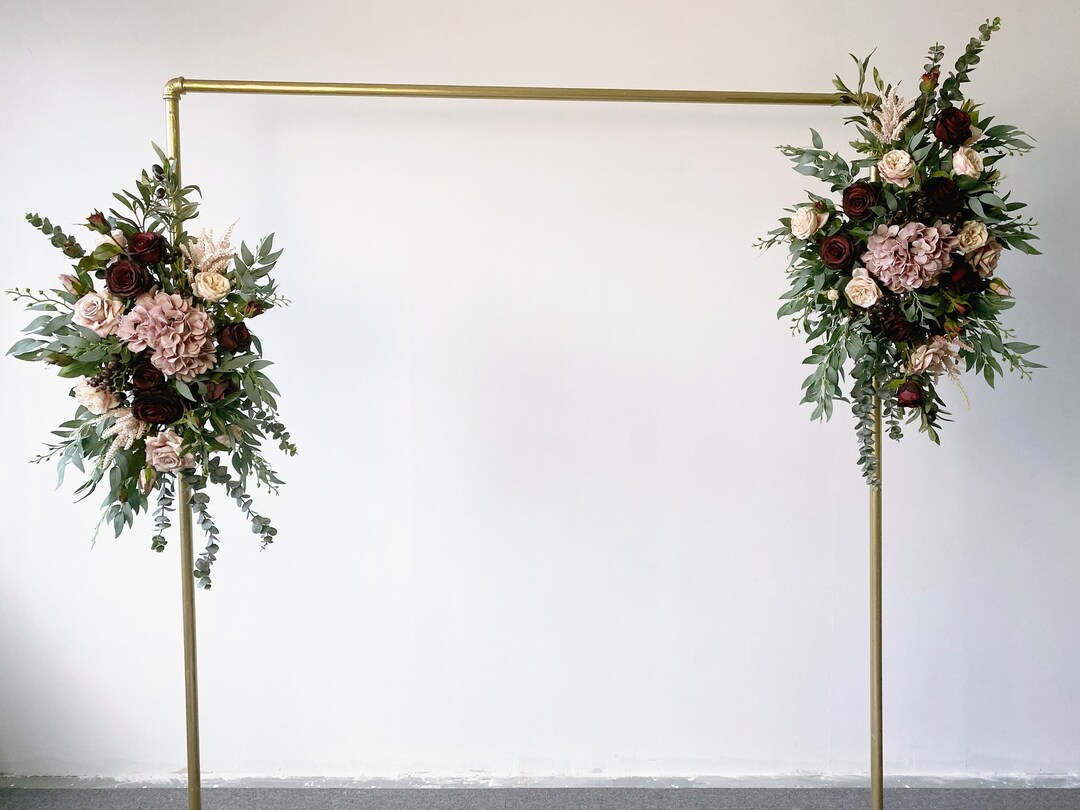 Burgundy & Dusty Pink Wedding Arch Flower Arrangement, Wedding Alter