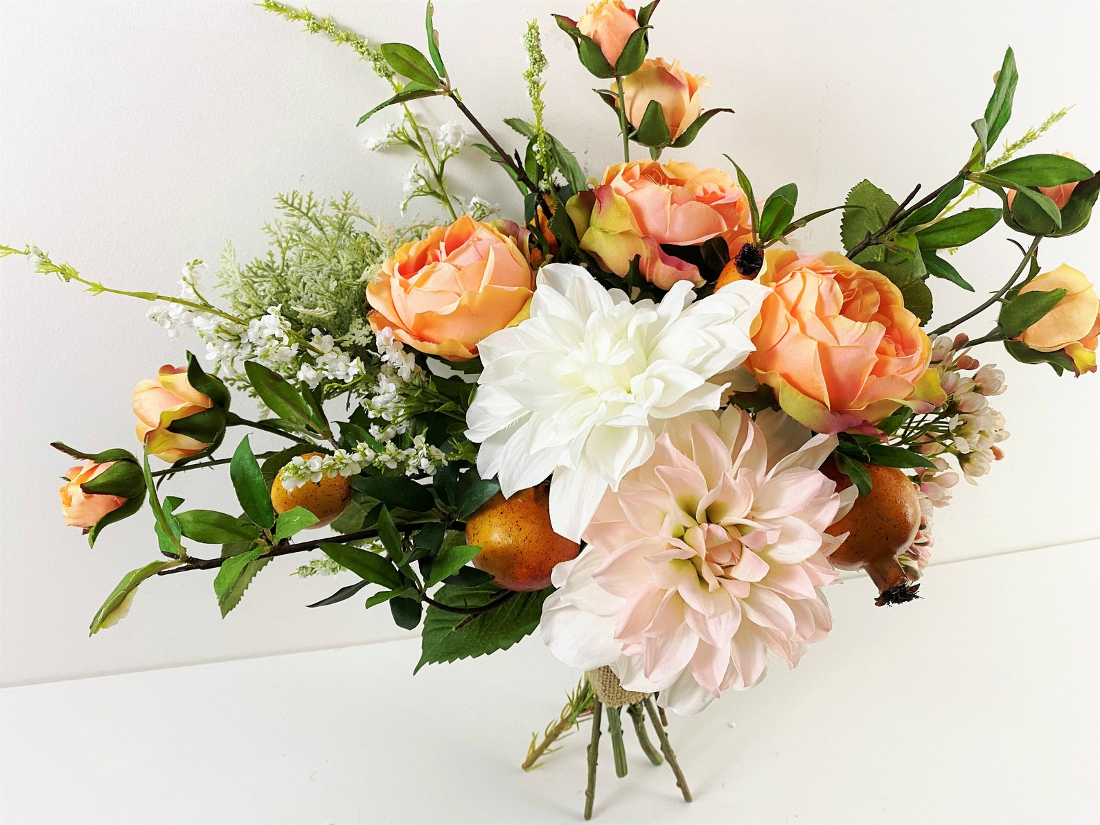 Peach Blush and White Rose and Dahlia Bouquet for Etsy Australia