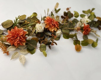 Fall Leaf & Dahlia Garland, Rustic Fall Decor, Fall Porch/Front Door Decor, Autumn Leaf Garland, Faux Dahlia  Decor, Fall Mantel Garland