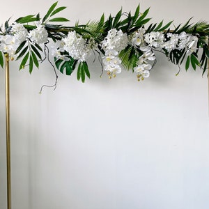Orchid Monstera Palm Leaf Wedding Arch Flowers, Orchid Arch Garland, Monstera Palm Leaf Wedding, White & Green Tropical Wedding Arch Flowers