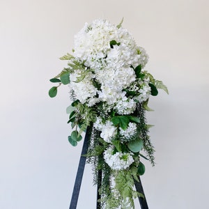 Romantic White hydrangea Wedding Cascading Bouquet, White Draping Bouquet, Wedding Cascade Bouquet, Hydrangea Silk Flower Bridal Bouquet image 7