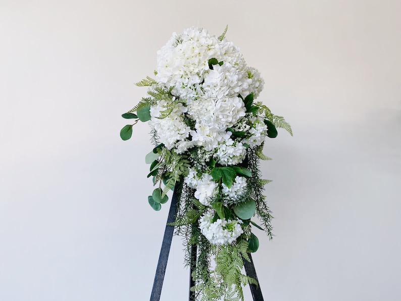 Romantic White hydrangea Wedding Cascading Bouquet, White Draping Bouquet, Wedding Cascade Bouquet, Hydrangea Silk Flower Bridal Bouquet image 7