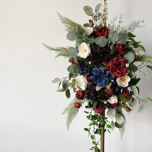 Dark Red, White, Navy blue Arch Flowers, Wedding Altar Flowers, Boho Wedding Arch Decoration, Silk Flower Swag, Backdrop Flowers, Arch Swag