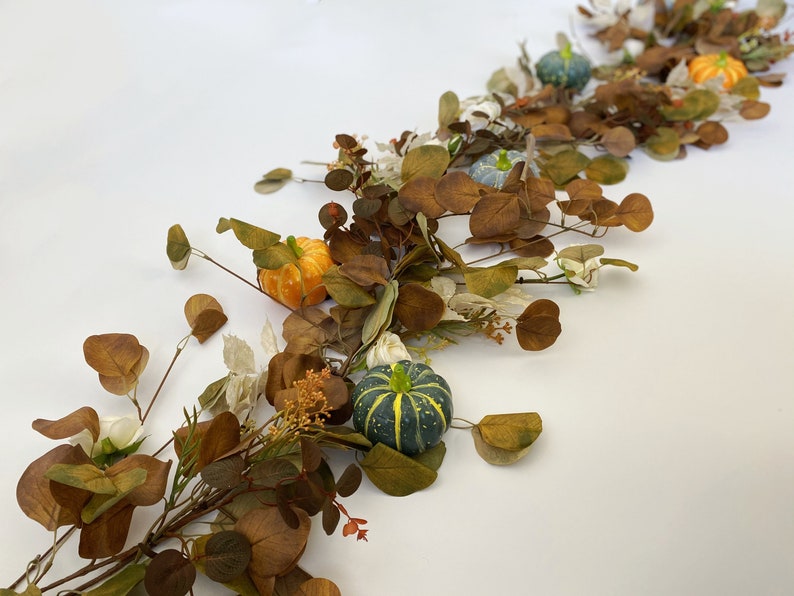 Fall Leaf & Pumpkin Garland, Rustic Fall Decor, Fall Porch/Front Door Decor, Autumn Leaf Garland, Faux Pumpkin Decor, Fall Mantel Garland image 4