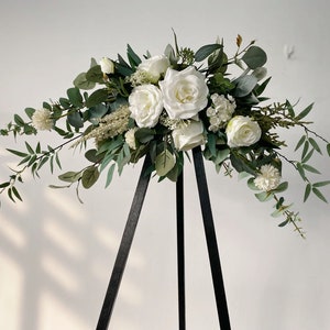 Fiori da matrimonio bianchi e verdi, festoni di fiori di eucalipto rosa, fiori per altare nuziale/cartello di benvenuto, festoni di fiori di seta, piccoli fiori per arco nuziale