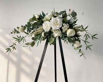 White & Green Wedding Flowers, Rose Eucalyptus Flower Swag, Wedding Altar/Welcome Sign Flower, Silk Flower Swags, Small Wedding Arch Flowers