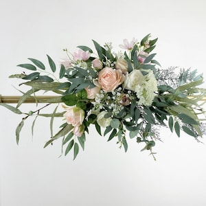 Blush Pink & White Rose with Eucalyptus Swag for Front Door/Wedding Arch/Arbor/Archway/Wall Decor, Silk Flower Swag, Wedding Hanging Flowers