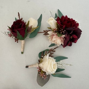 Burgundy & Ivory White Rose and Eucalyptus Wedding Bouquet, Burgundy Wedding Flower, Burgundy Silk Flower Wedding, Bridal Bridesmaid Bouquet image 10