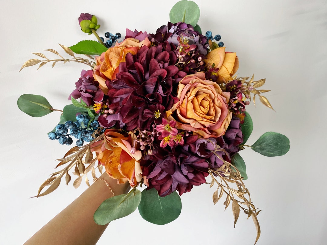 Burnt Orange, Burgundy \u0026 Plum Wedding Bouquet, Fall Wedding Bouquet, Autumn  Bridal Bouquet, Bridesmaid Bouquet, Fall Silk Flower Bouquet - Etsy, image size:1080x810