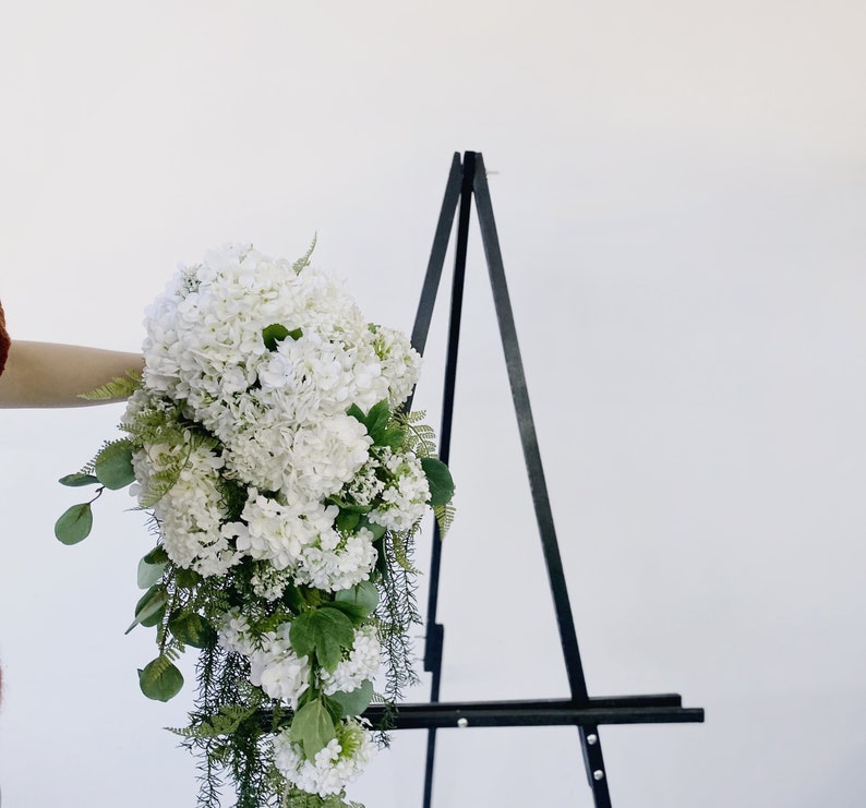 Romantic White hydrangea Wedding Cascading Bouquet, White Draping Bouquet, Wedding Cascade Bouquet, Hydrangea Silk Flower Bridal Bouquet image 2