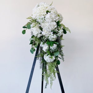 Romantic White hydrangea Wedding Cascading Bouquet, White Draping Bouquet, Wedding Cascade Bouquet, Hydrangea Silk Flower Bridal Bouquet image 8