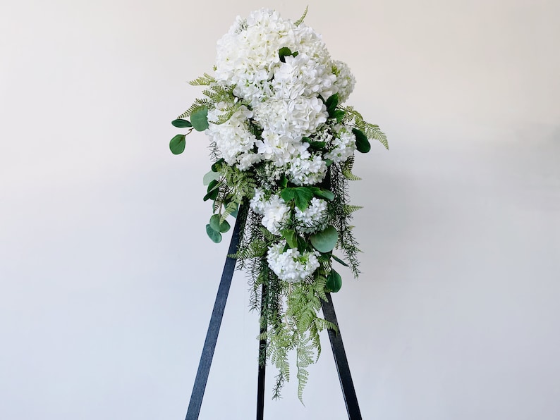 Romantic White hydrangea Wedding Cascading Bouquet, White Draping Bouquet, Wedding Cascade Bouquet, Hydrangea Silk Flower Bridal Bouquet image 8