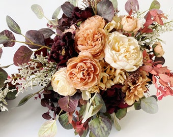 Fall Wedding Bouquet w Burgundy, Champagne Colors, Autumn Bridal Bouquet, Fall Silk Flower Bouquet, Rustic Fall Wedding Flower Arrangement