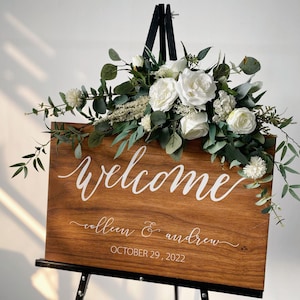 White & Green Wedding Flowers, Rose Eucalyptus Flower Swag, Wedding Altar/Welcome Sign Flower, Silk Flower Swags, Small Wedding Arch Flowers