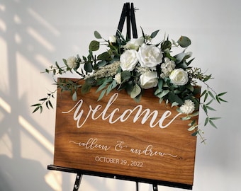 White & Green Wedding Flowers, Rose Eucalyptus Flower Swag, Wedding Altar/Welcome Sign Flower, Silk Flower Swags, Small Wedding Arch Flowers