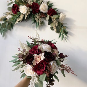 Burgundy & Ivory White Rose and Eucalyptus Wedding Bouquet, Burgundy Wedding Flower, Burgundy Silk Flower Wedding, Bridal Bridesmaid Bouquet image 5