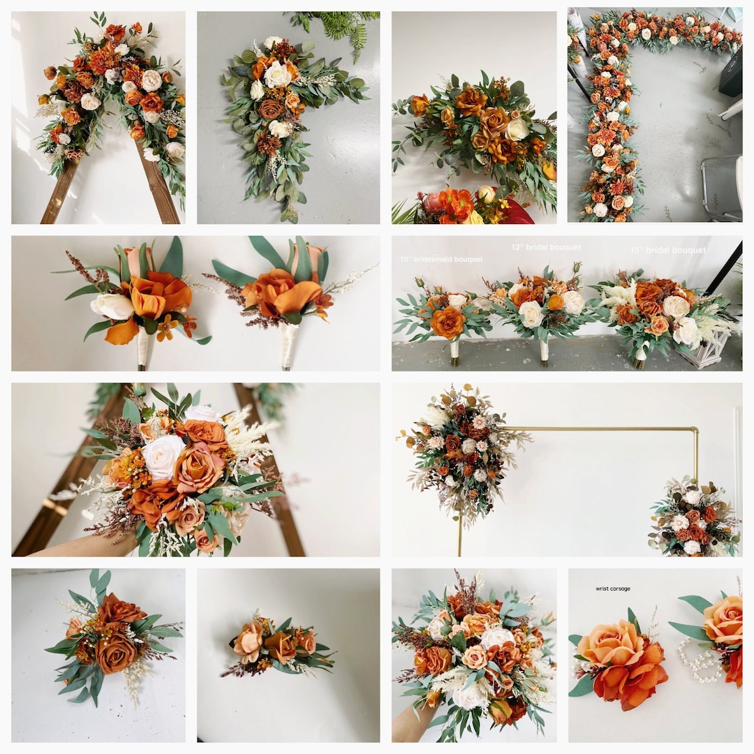 Rust and Sage Green Wedding Flowers Set, Burnt Orange \u0026 Ivory White Pampas  Bouquet, Fall Rustic Silk Flower Wedding, Terracotta Wedding - Etsy, image size:1080x1080