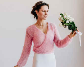 Mohair Strickjacke Braut Pullover Wolle Jacke Frauen Hochzeit Cardigan Mohair Jacke Hochzeit Wrap Mohair Brautjacke