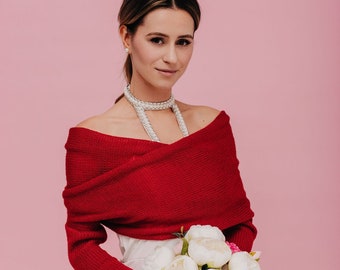 Alpaca Bolero Shrug Bridal Cover Up Wedding Shrug Alpaca Shawl Bolero Wedding Cape Red Bolero Women Bridal Jacket Bolero