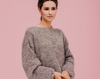 Suéter de bouclé de alpaca para mujer, suéter extragrande, chaqueta de lana, suéter de alpaca para mujer, jersey de alpaca