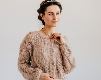 Veste en mohair pour femme, cardigan de mariée, pull en mohair pour femme, veste de mariée, cardigan en laine, veste de mariée