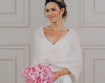 Bridal Shawl Wrap Wedding Stole Alpaca Wool Scarf White Stole Shawl Bridal Cover up Wedding Topper White Shawl Wrap Wedding Shawl