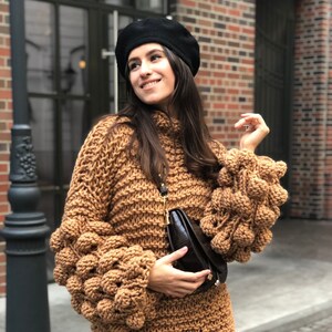 Beige Chunky Sweater Bubble Cardigan Crochet Sweater Chunky Knit Cardigan Brown Sweater Oversized Sweater Brown Wool Sweater