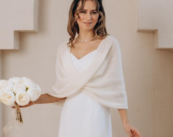 Chal de novia, estola de boda, bufanda de lana de alpaca, para cubrirse la novia, chal blanco, bolero de novia, chal de boda