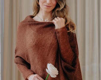 Mohair Poncho Sleeveless Orange Sweater Wedding Wrap Mohair Cape Women Poncho Sweater