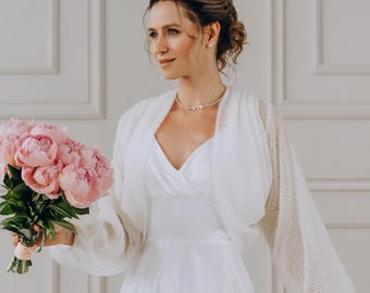 Wedding Cardigan Mohair Jacket White Cardigan Women Bridal Wrap Bolero Wedding Cape Openwork Sweater Mohair Cardigan White Sweater