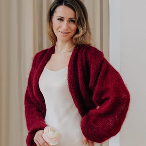 Mohair Cardigan Burgundy Red Sweater Bridal Jacket Bolero Mohair Sweater Wedding Jacket Bridal Bolero Wrap Mohair Sweater