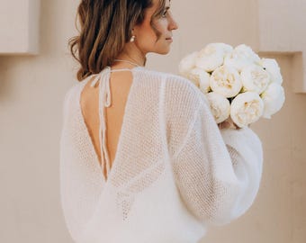 Wedding Sweater White Bridal Jacket Mohair Sweater White Brigal Shrug Wedding Jacket White Bridal Top White Sweater Women White Bridal Wrap