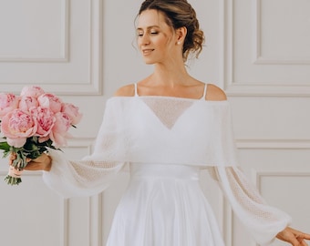 Off Shoulder Mohair Bridal Shrug Bolero White Wedding Sweater Wrap