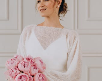 Mohair Sweater Wedding Jacket White Sweater Bridal Pullover White Jacket Sweater Wedding Wrap Openwork Sweater Bridal Cover up